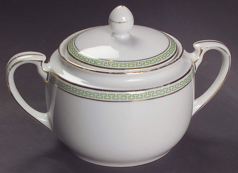 Greek Key Green Sugar Bowl & Lid by Heinrich - H&C-1