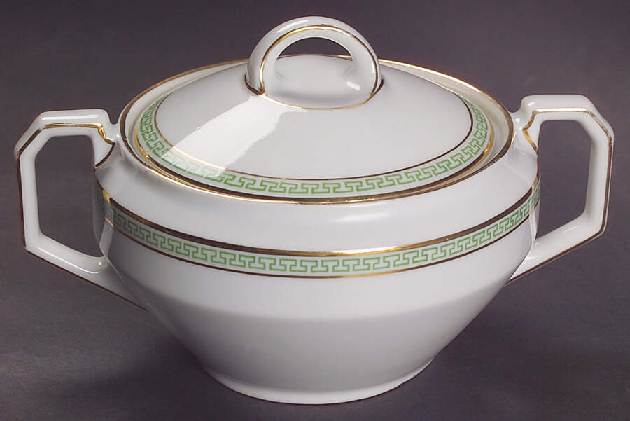 Greek Key Green Sugar Bowl & Lid by Heinrich - H&C-1