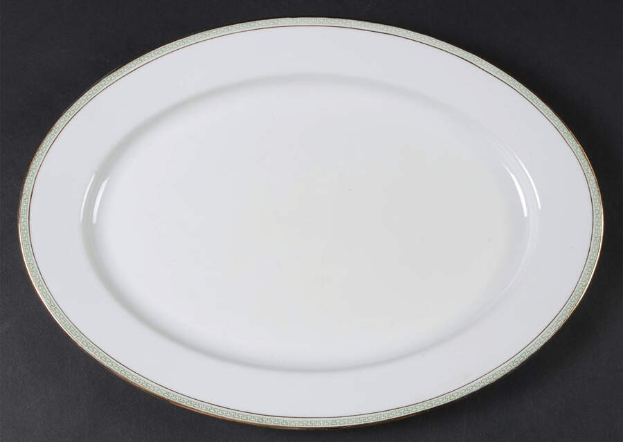 Greek Key Green 14" Oval Serving Platter by Heinrich - H&C-1