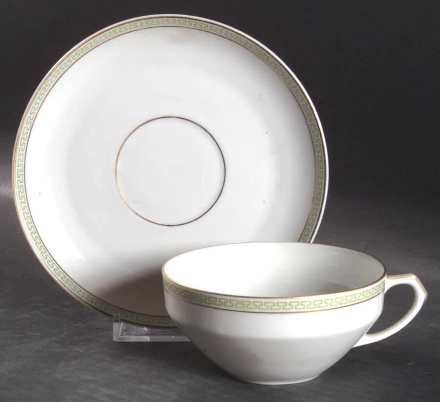 Greek Key Green Flat Cup & Saucer Set by Heinrich - H&C-1