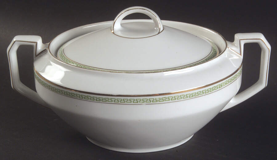 Greek Key Green Small Oval Covered Vegetable by Heinrich - H&C-1