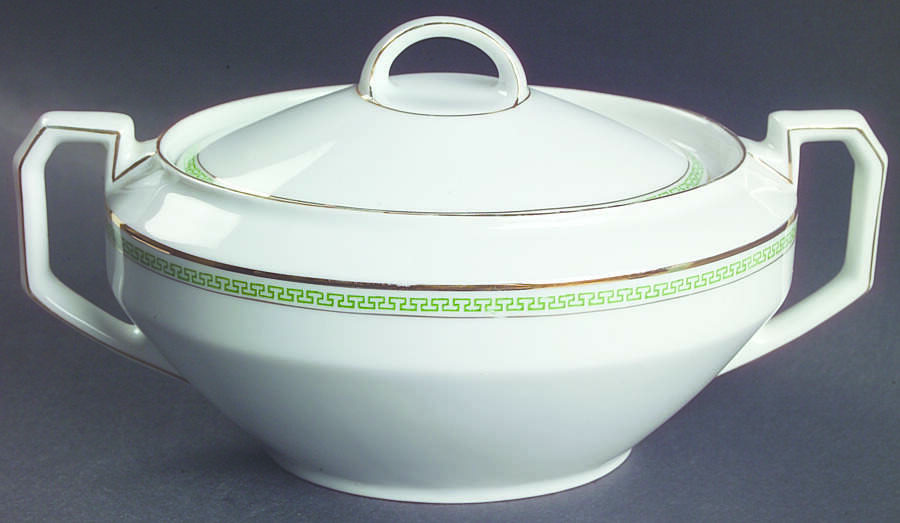 Greek Key Green Round Covered Vegetable by Heinrich - H&C-1