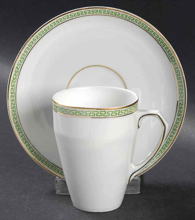 Greek Key Green Flat Demitasse Cup & Saucer Set by Heinrich - H&C-1