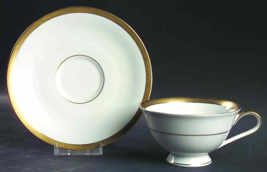 Greek Key Gold Footed Cup & Saucer Set by Heinrich - H&C-1