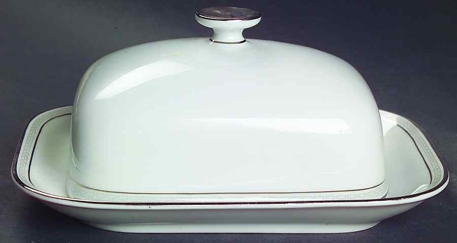 Greek Key Gray (Platinum Trim) Square Covered Butter by Heinrich - H&C-1