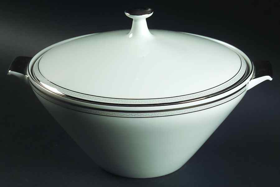 Greek Key Gray (Platinum Trim) Round Covered Vegetable by Heinrich - H&C-1