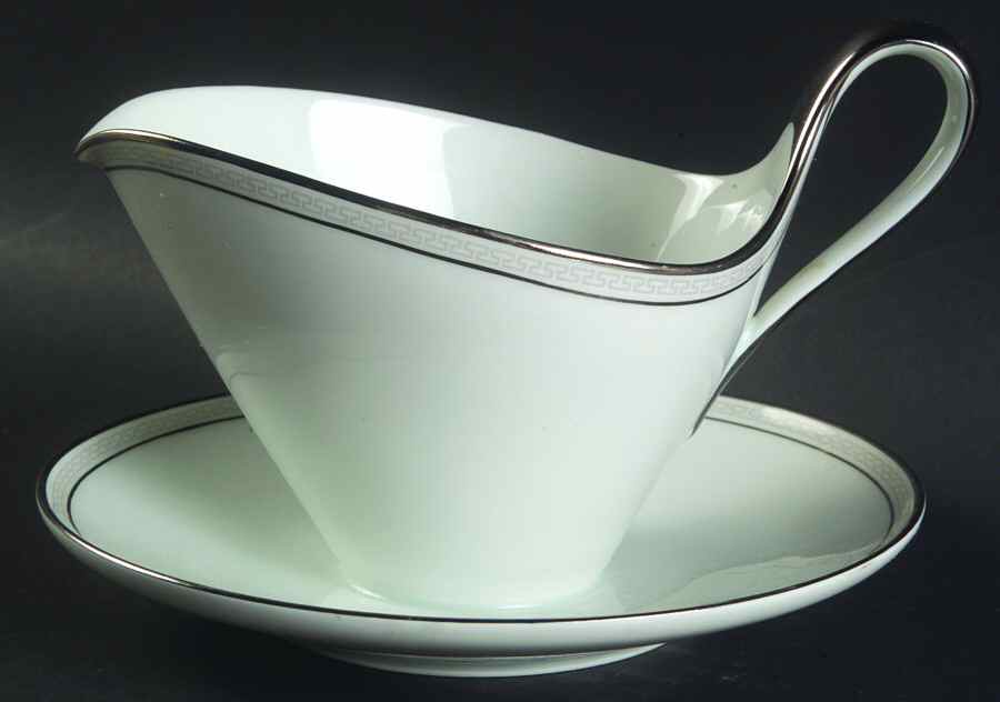 Greek Key Gray (Platinum Trim) Gravy Boat with Attached Underplate by Heinrich - H&C-1
