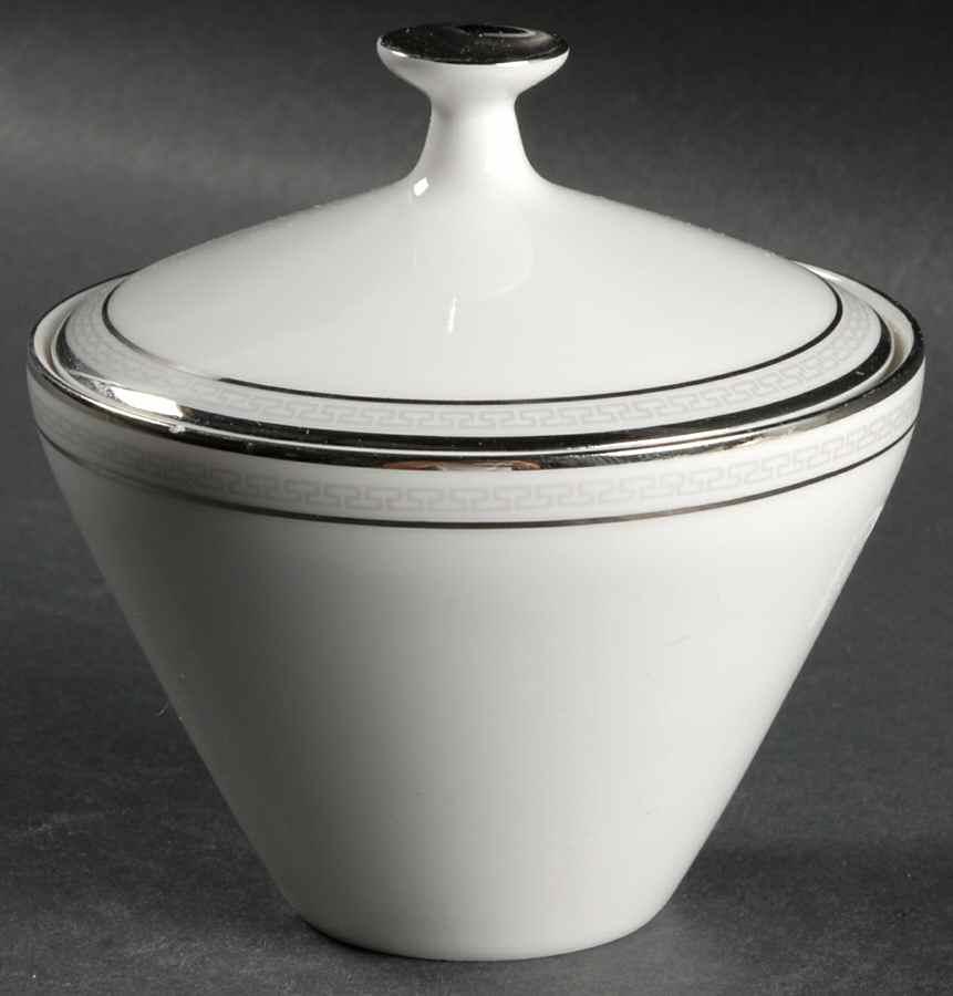 Greek Key Gray (Platinum Trim) Sugar Bowl & Lid by Heinrich - H&C-1