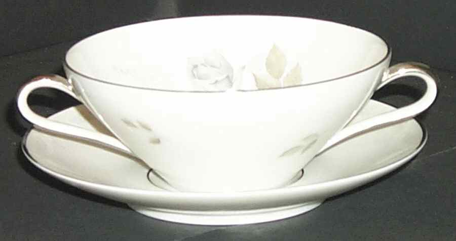 Grey Rose Flat Cream Soup Bowl & Saucer Set by Heinrich - H&C-1