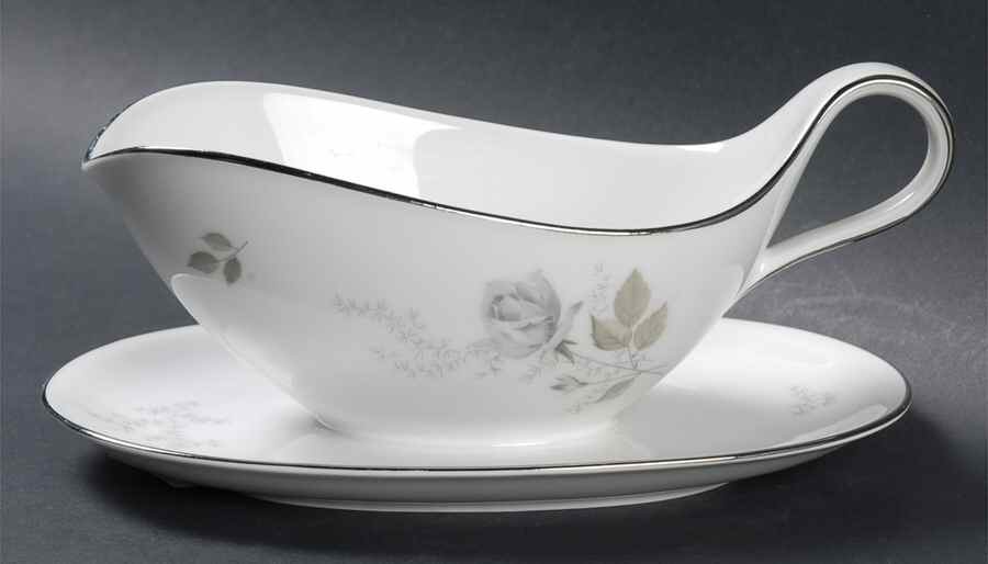 Grey Rose Gravy Boat with Attached Underplate by Heinrich - H&C-1