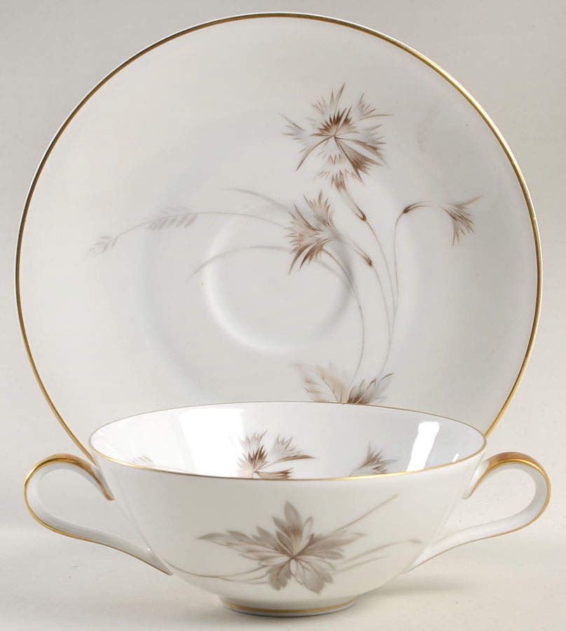 Sepia (White, Gold Trim) Flat Cream Soup Bowl & Saucer Set by Heinrich - H&C-1