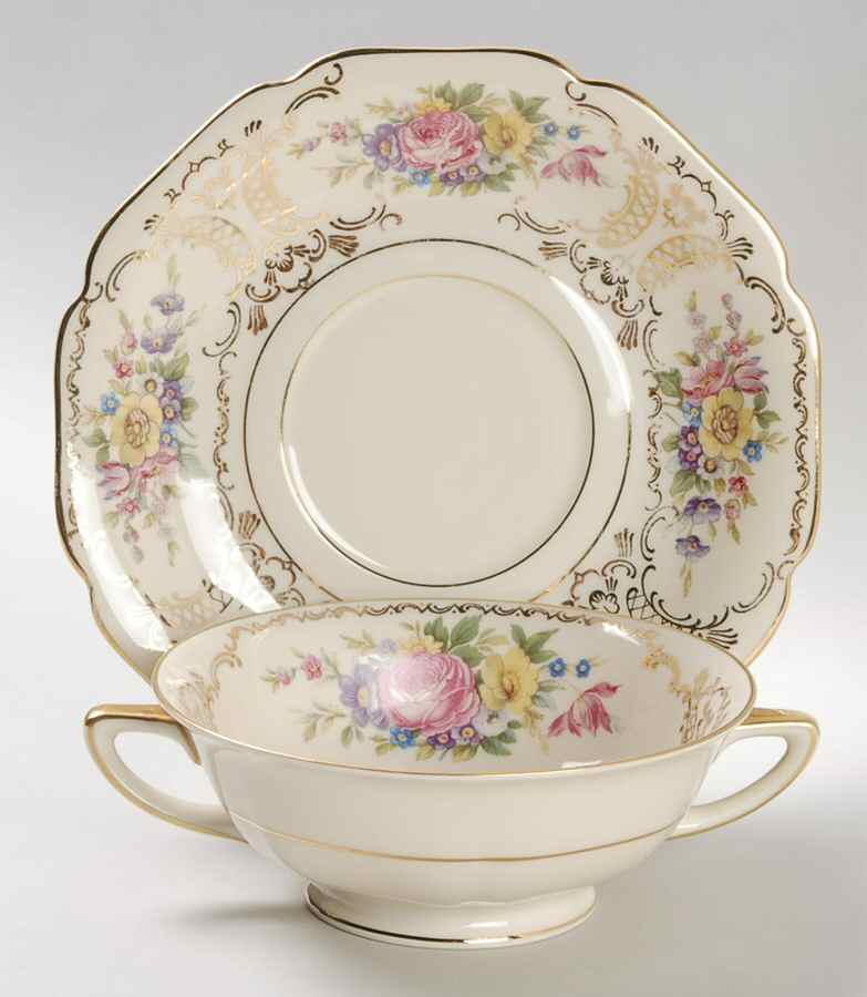 Lady Louise Footed Cream Soup Bowl & Saucer Set by Heinrich - H&C-1