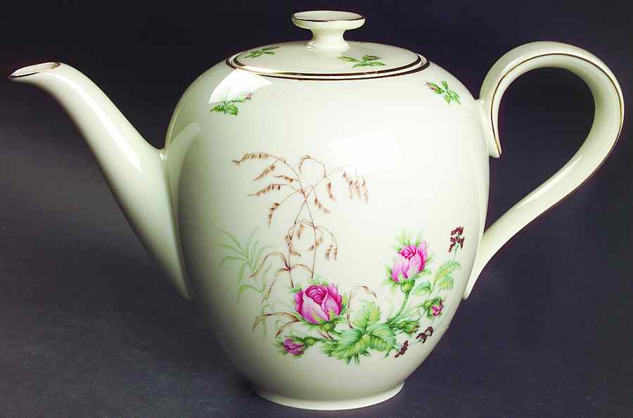 Moss Rose (Cream Background, Coupe) Coffee Pot & Lid by Heinrich - H&C-1