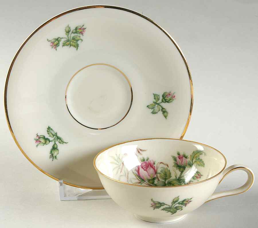 Moss Rose (Cream Background, Coupe) Flat Demitasse Cup & Saucer Set by Heinrich - H&C-1