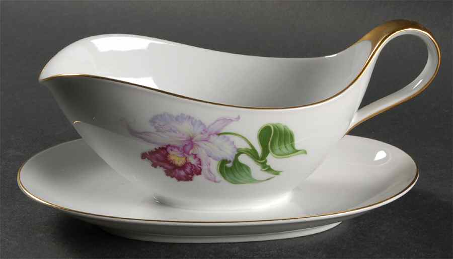 Orchid Gravy Boat with Attached Underplate by Heinrich - H&C-1