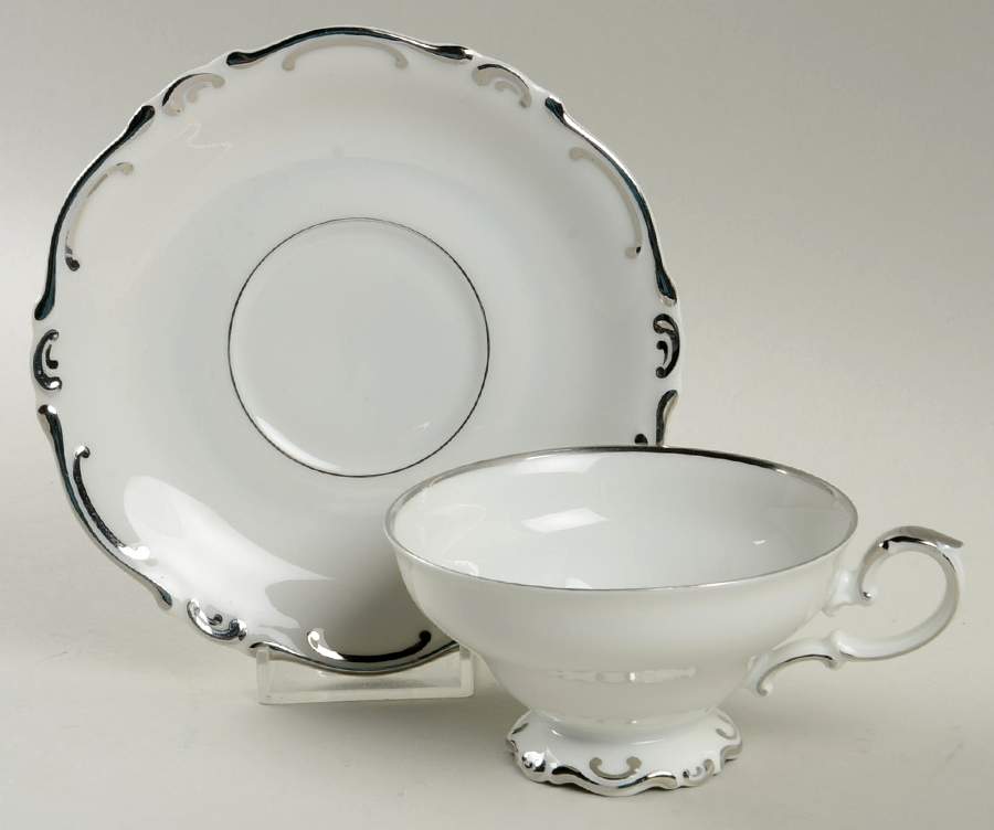 Platinum Baroque Footed Cup & Saucer Set by Heinrich - H&C-1