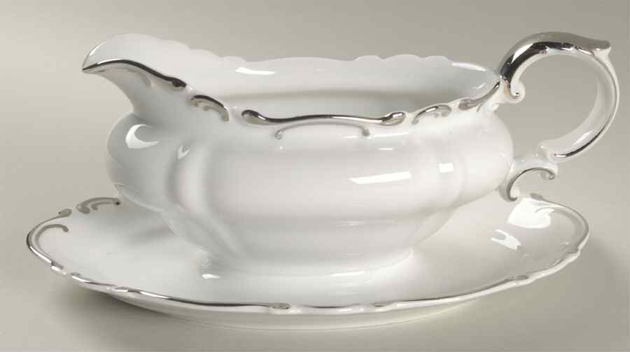 Platinum Baroque Gravy Boat with Attached Underplate by Heinrich - H&C-1