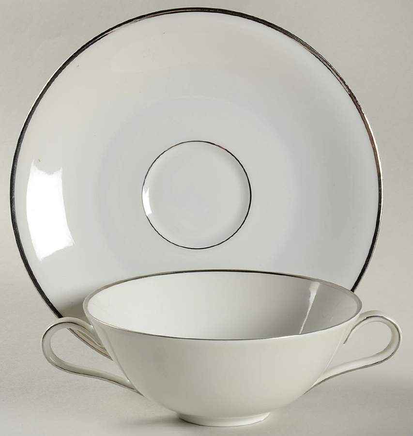 Platinum Band Flat Cream Soup Bowl & Saucer Set by Heinrich - H&C-1
