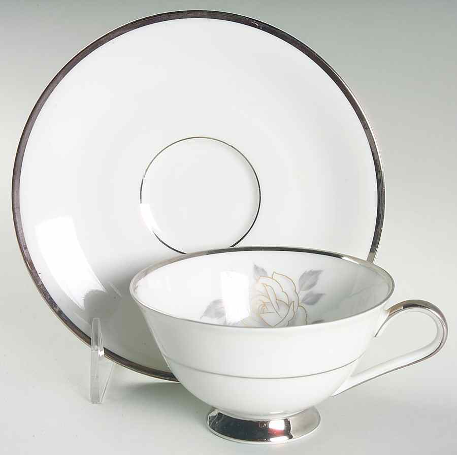 Platinum Rose Footed Cup & Saucer Set by Heinrich - H&C-1
