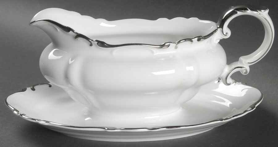 Platinum Scroll Gravy Boat with Attached Underplate by Heinrich - H&C-1