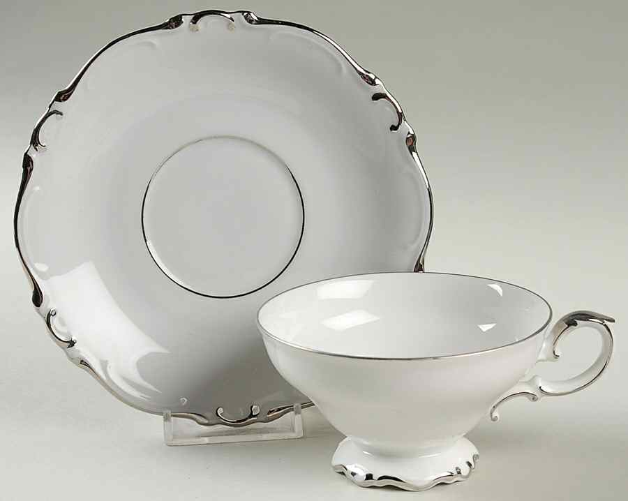 Platinum Scroll Footed Cup & Saucer Set by Heinrich - H&C-1