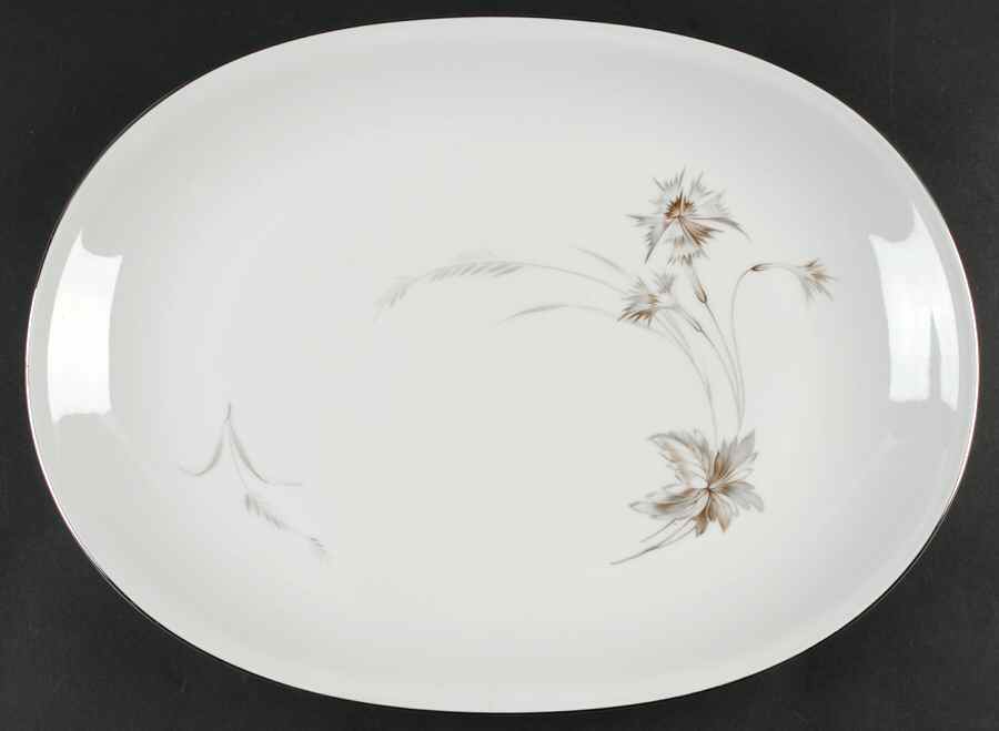 Sepia (White, Platinum Trim) 16" Oval Serving Platter by Heinrich - H&C-1