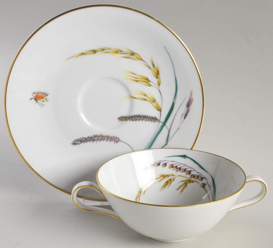 Sommer (Coupe, Smooth, Gold Trim) Flat Cream Soup Bowl & Saucer Set by Heinrich - H&C-1