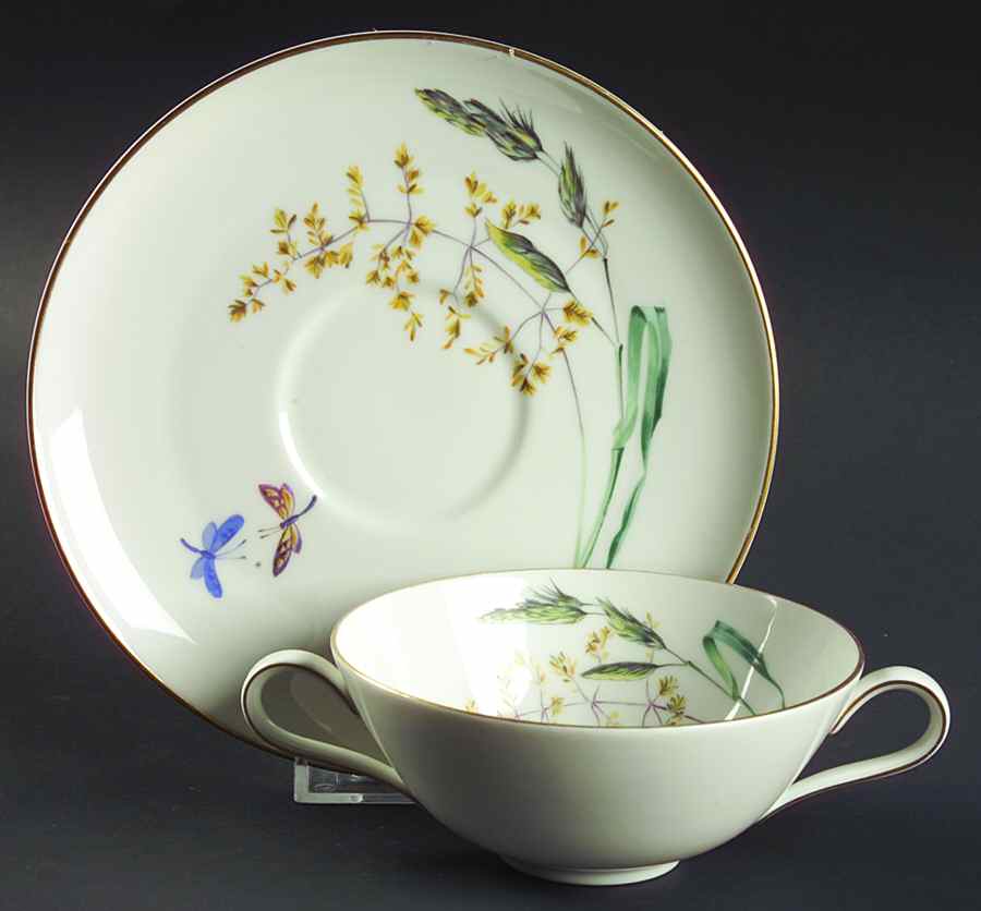 Sommer (Coupe, Smooth, Gold Trim) Flat Cream Soup Bowl & Saucer Set by Heinrich - H&C-1