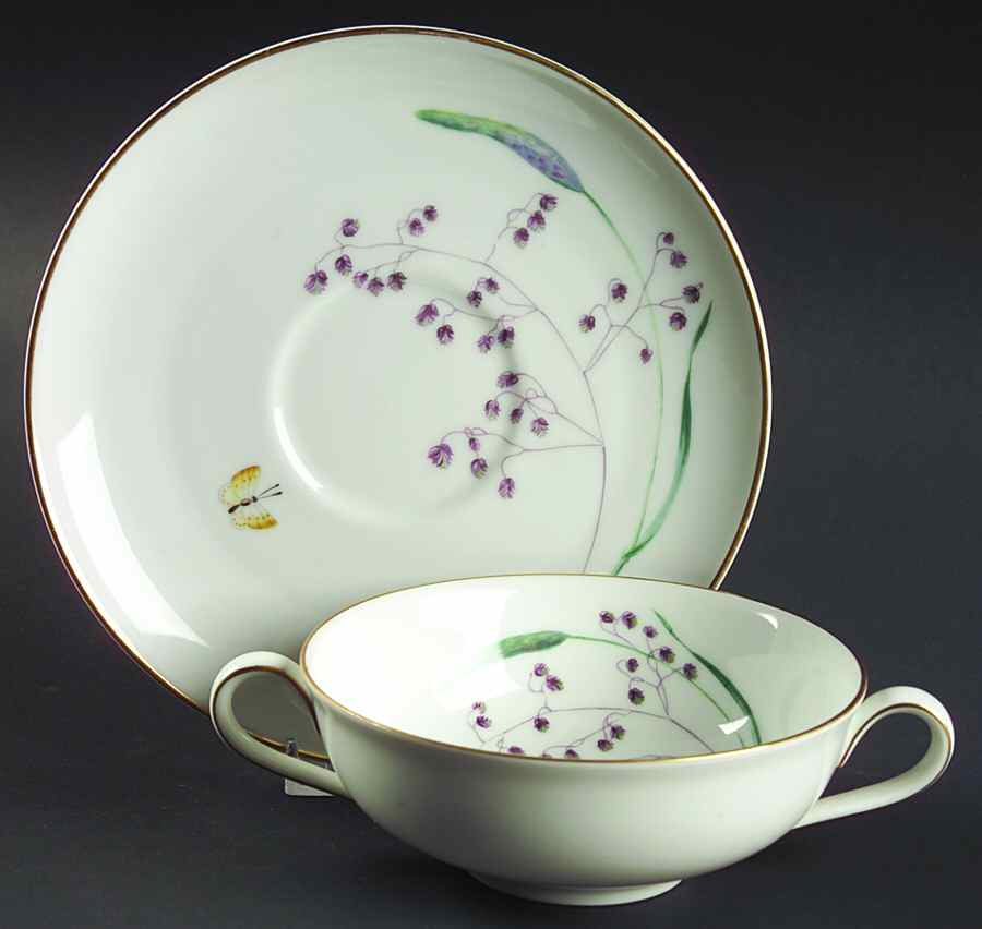 Sommer (Coupe, Smooth, Gold Trim) Flat Cream Soup Bowl & Saucer Set by Heinrich - H&C-1