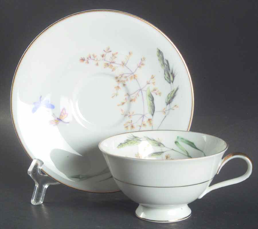 Sommer (Coupe, Smooth, Gold Trim) Footed Cup & Saucer Set by Heinrich - H&C-1