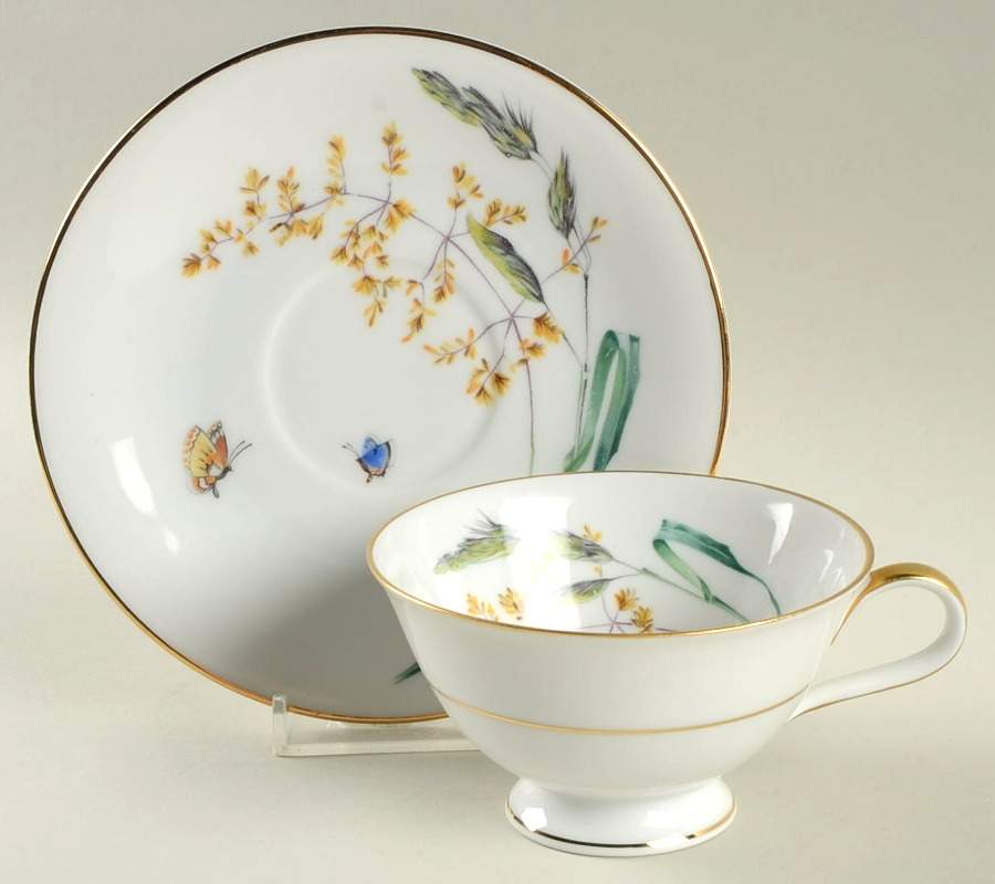 Sommer (Coupe, Smooth, Gold Trim) Footed Cup & Saucer Set by Heinrich - H&C-1