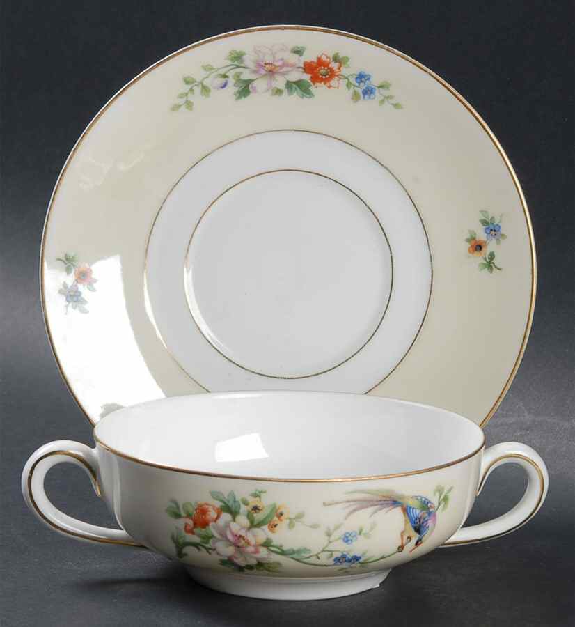 Songbird Flat Cream Soup Bowl & Saucer Set by Heinrich - H&C-1