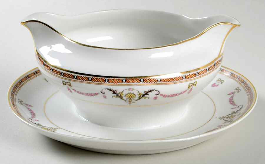 St Germaine (White Body) Gravy Boat with Attached Underplate by Heinrich - H&C-1
