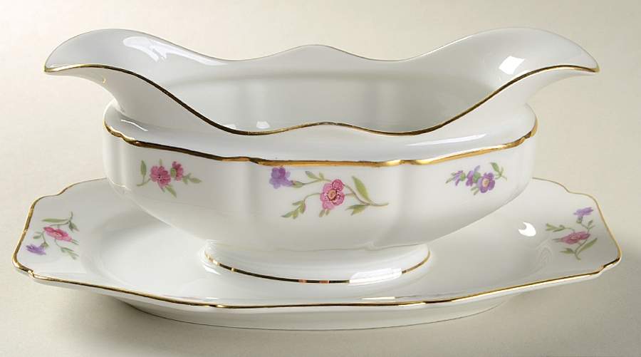 Victoria (Multicolor Flowers) Gravy Boat with Attached Underplate by Heinrich - H&C-1