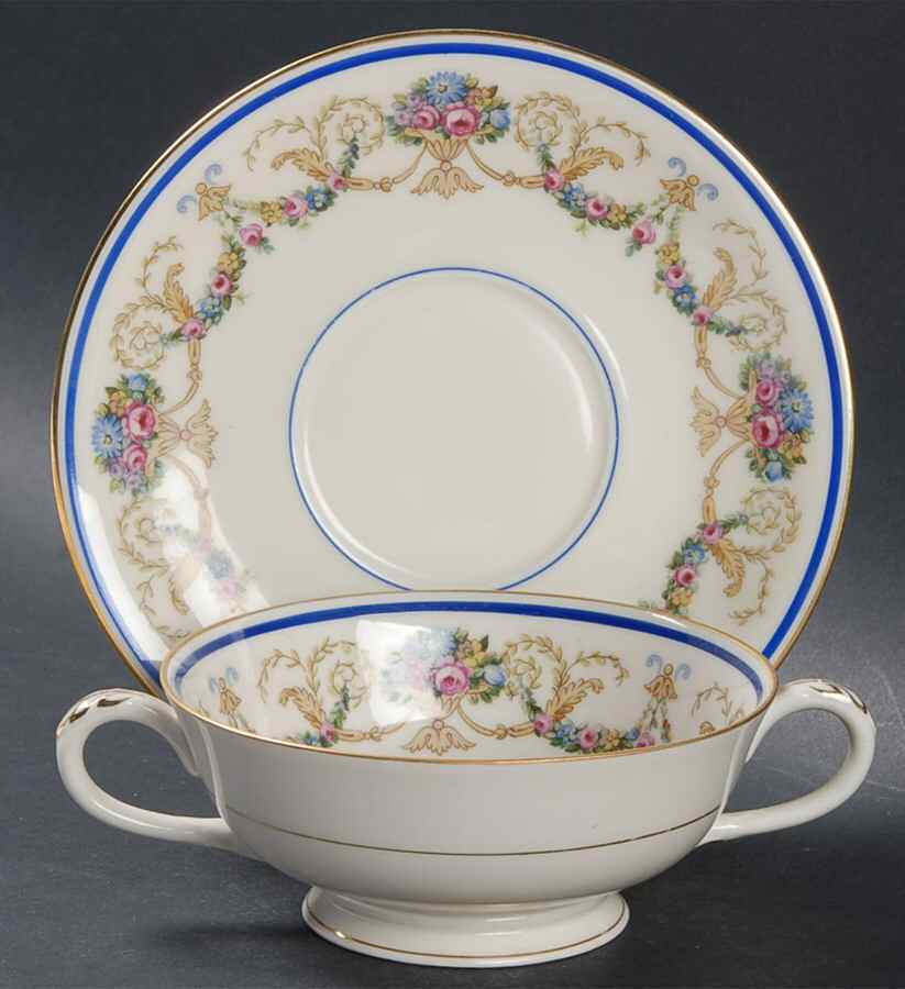 La Boheme Blue Footed Cream Soup Bowl & Saucer Set by Haas-Czjzek Coronado-1