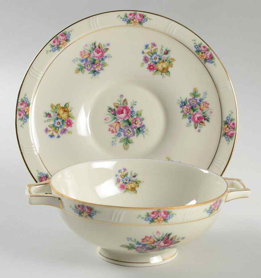 Parisian Chintz Footed Cream Soup Bowl & Saucer Set by Haas-Czjzek Coronado-1