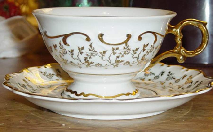 Baroque Style Footed Cup & Saucer Set by House Dresden-1
