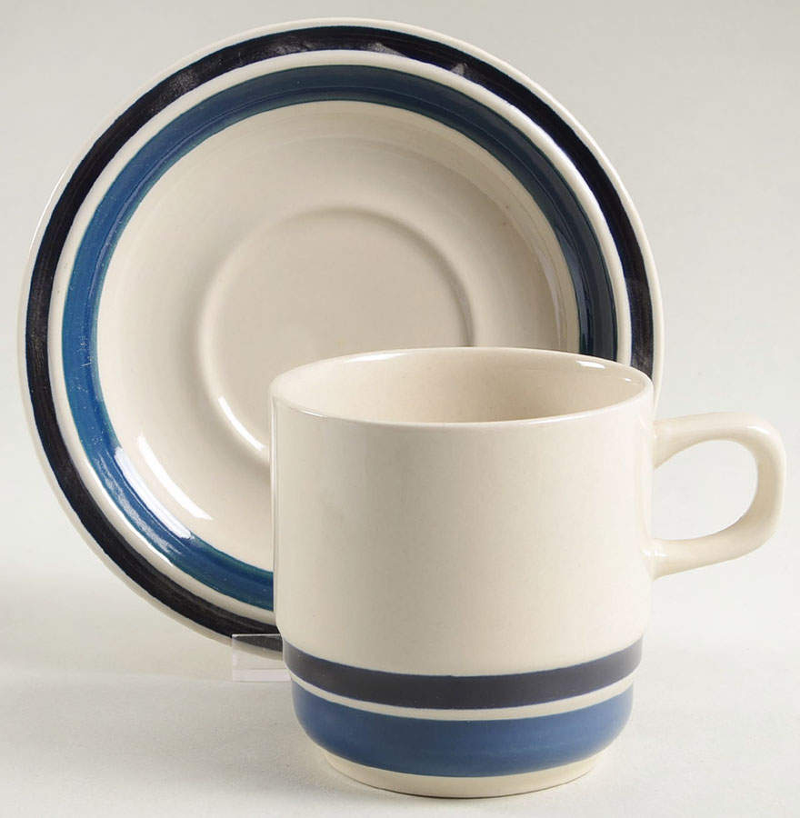 Estate Blue Navy Flat Cup & Saucer Set by Hearthside-1