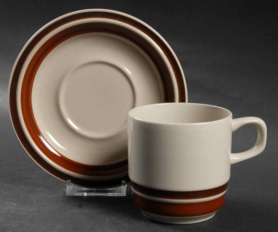 Estate Dark and Light Brown Flat Cup & Saucer Set by Hearthside-1