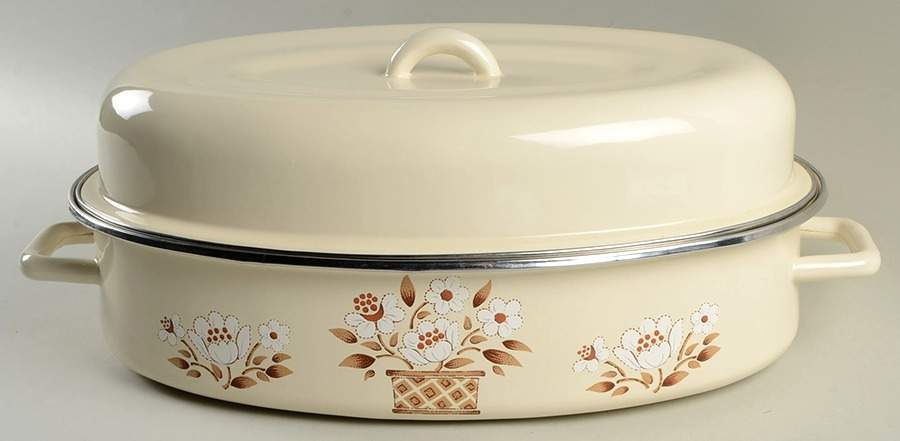 Mayblossom Brown Oval Covered Metal Roaster by Hearthside-1