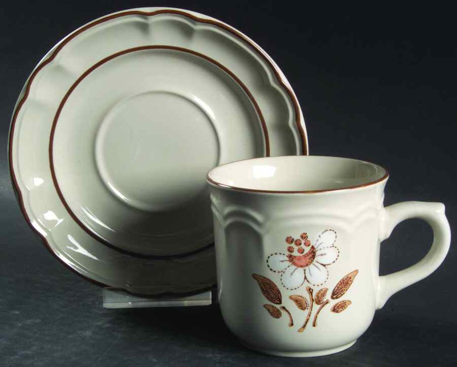 Mayblossom Brown Flat Cup & Saucer Set by Hearthside-1