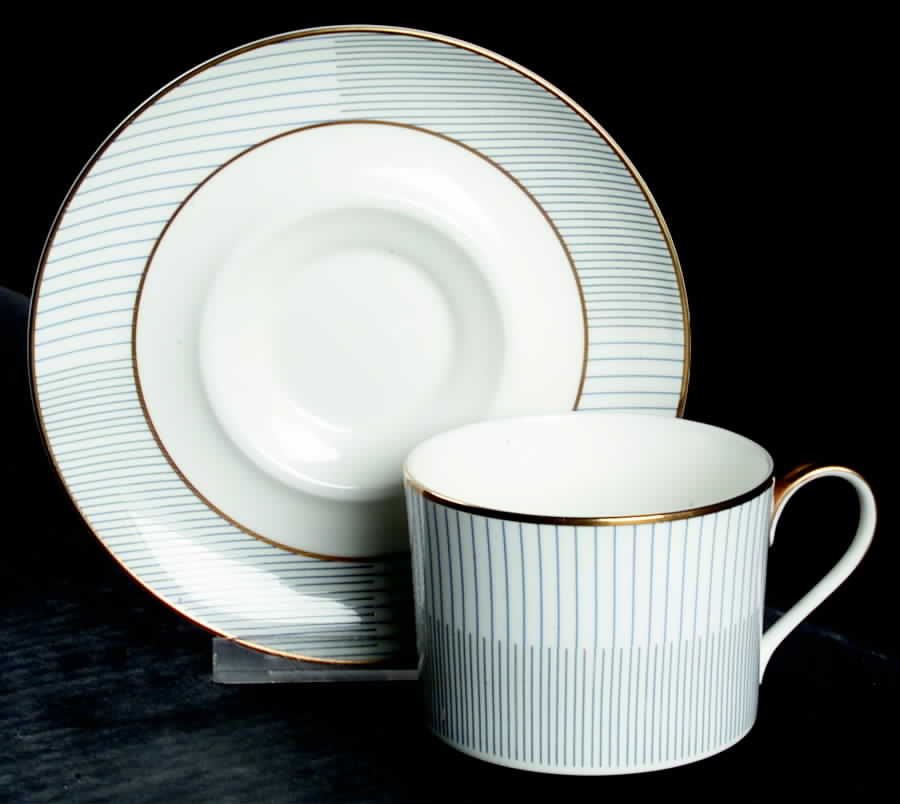 Lateral Stripes Blue Flat Cup & Saucer Set by Daniel Hechter-1