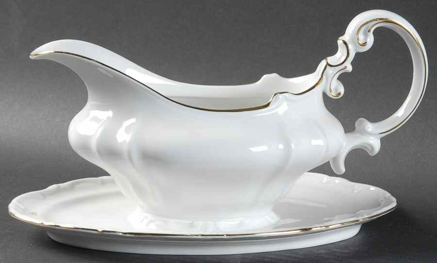 Margaret (Gold Trim) Gravy Boat with Attached Underplate by Hertel Jacob-1