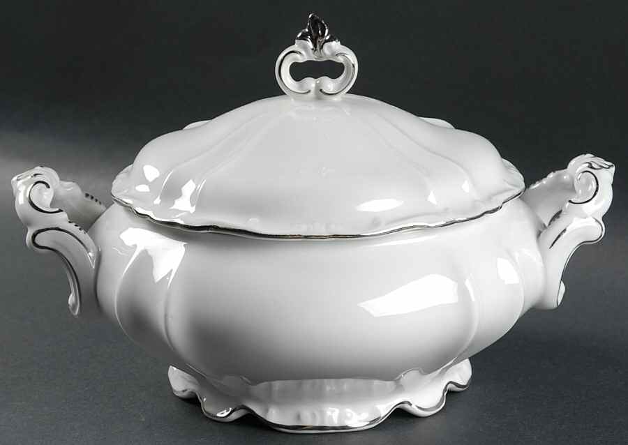 Margaret (Platinum Trim) Round Covered Vegetable by Hertel Jacob-1