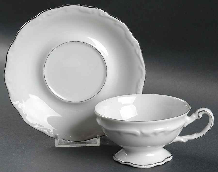 Margaret (Platinum Trim) Footed Cup & Saucer Set by Hertel Jacob-1