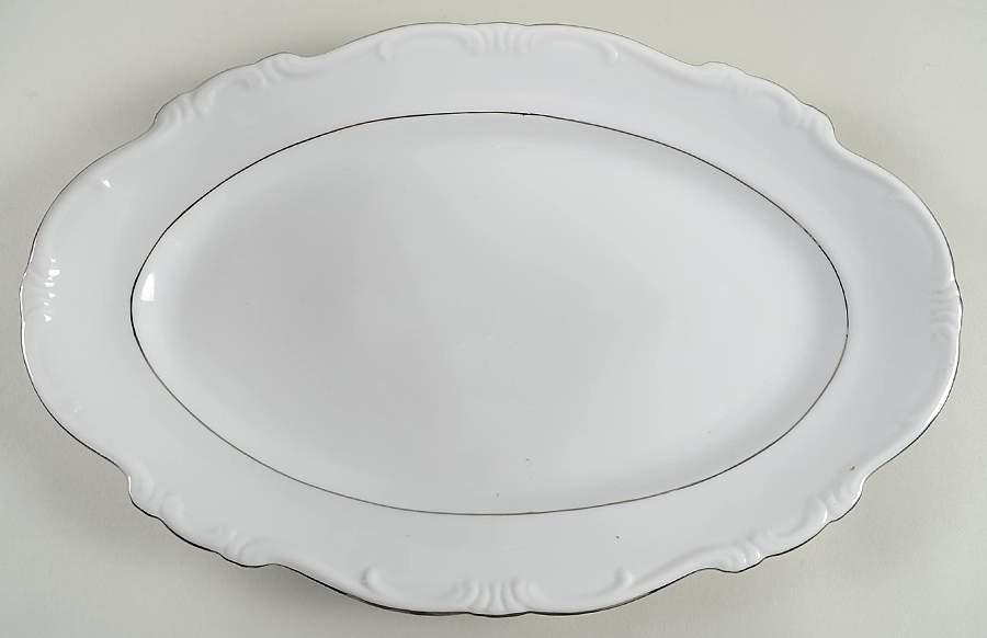 Margaret (Platinum Trim) 15" Oval Serving Platter by Hertel Jacob-1