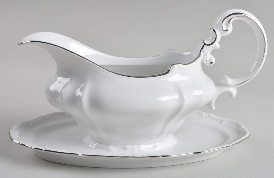 Margaret (Platinum Trim) Gravy Boat with Attached Underplate by Hertel Jacob-1