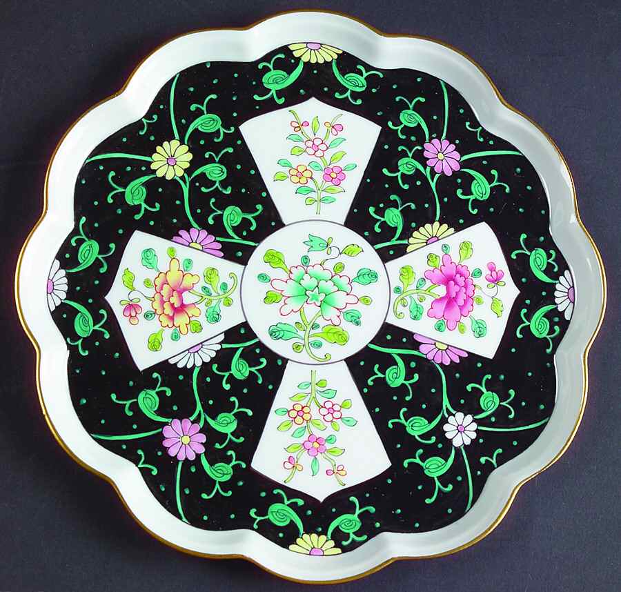 Black Dynasty (Sn) Scalloped Tray by Herend-1