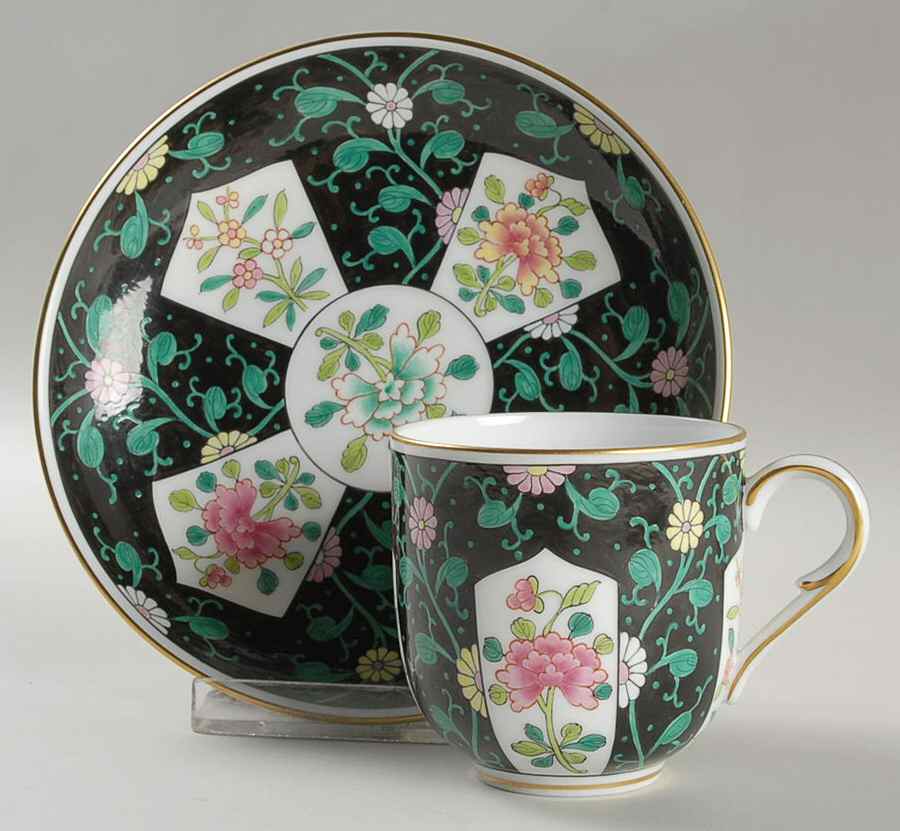 Black Dynasty (Sn) Mocha Cup & Saucer Set by Herend-1