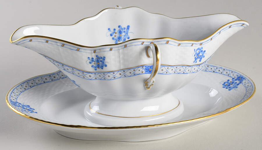 Blue Garden (Wb) Gravy Boat with Attached Underplate by Herend-1
